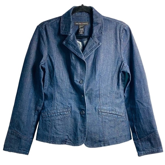 New York & Company Jackets & Blazers - New York  & Co. Women’s Sz 8 Dark Wash Blue Jean Denim Blazer Button Down Jacket